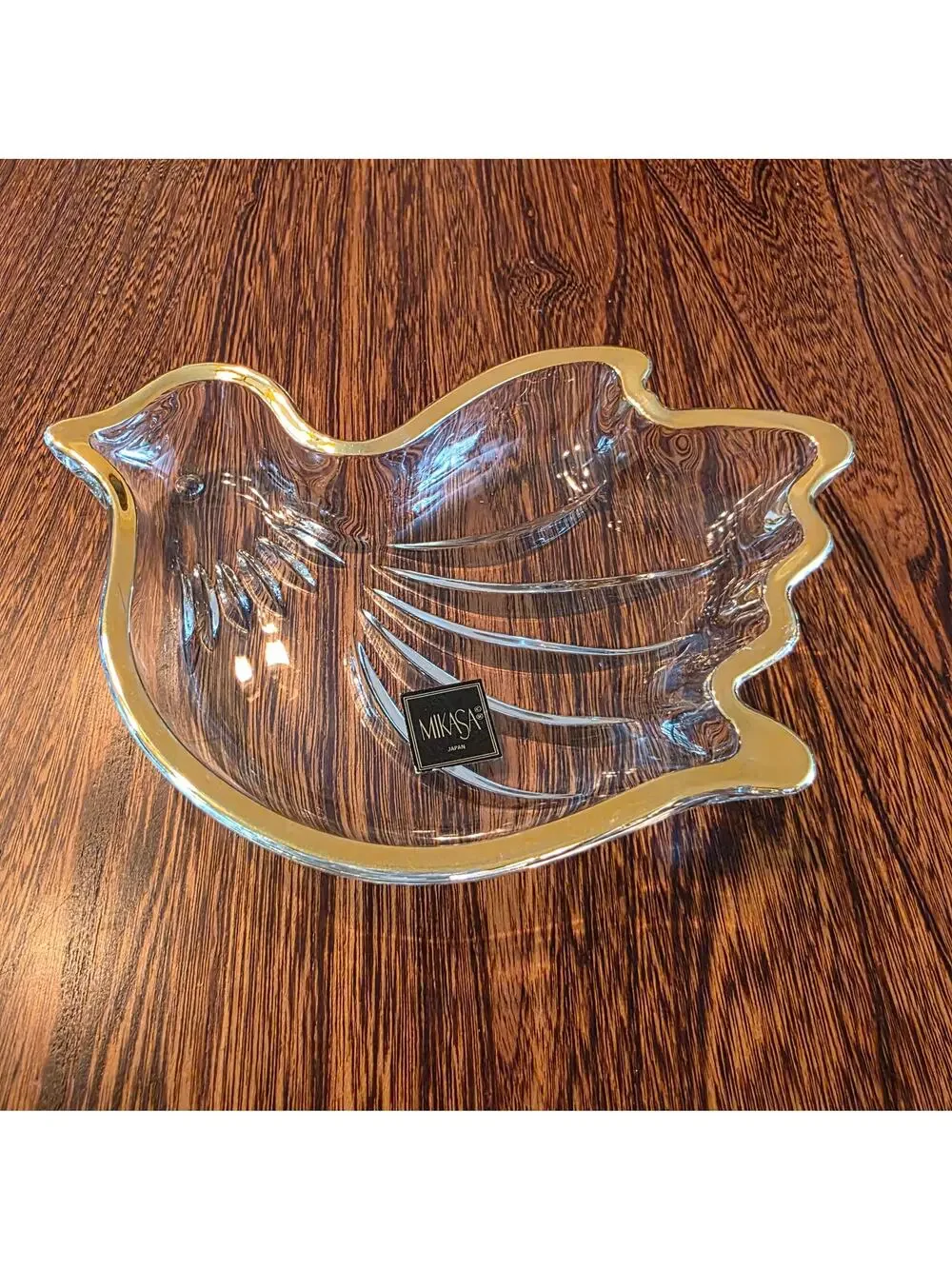 Mikasa Crystal 24KT Gold Rim Dove Peace Trinket Candy Dish Love Bird Gift